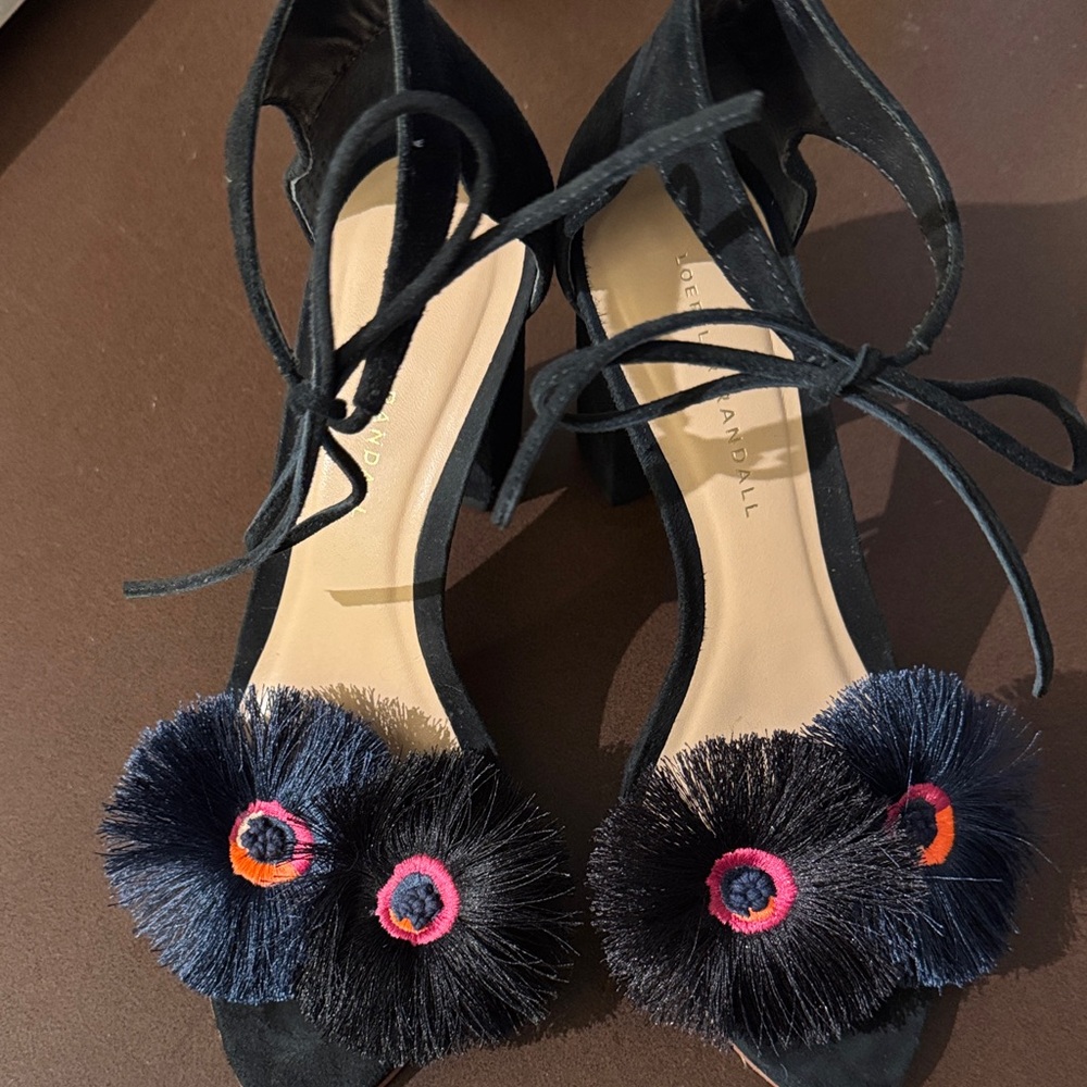 Loeffler Randall Black Heels with Colorful Pom Poms